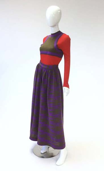 1960s Rudi Gernreich Red-Purple-Olive Graphic Top and Culottes Set