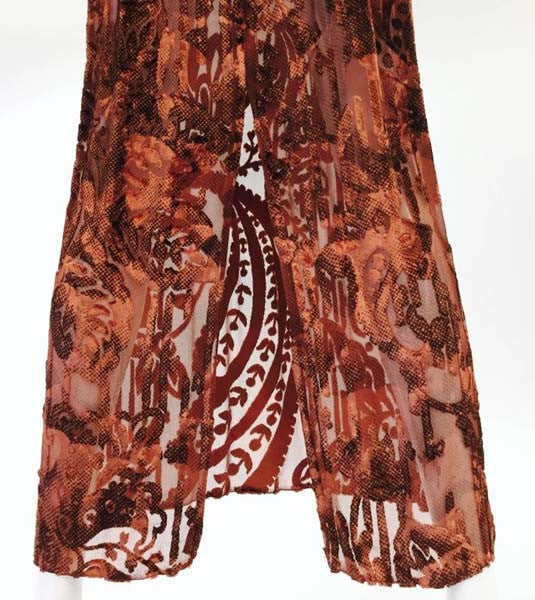 1970's Vintage Burnt Golden Brown Silk Burn Out Velvet Long dress