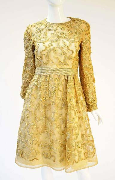 1966 Malcom Star Embroidered Gold Coctail Dress