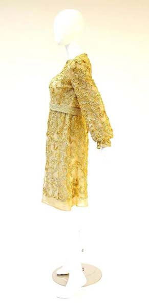 1966 Malcom Star Embroidered Gold Coctail Dress