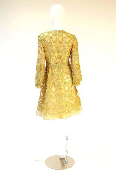 1966 Malcom Star Embroidered Gold Coctail Dress