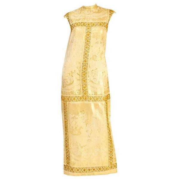 Unique 1960's Asian Print Gold Lame Brocade Gown - MRS Couture Unique 1960's Asian Print Gold Lame Brocade Gown - MRS Couture