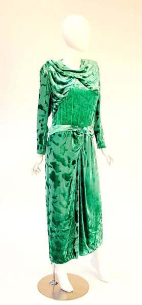 Vintage Galanos Green Crushed Velvet Evening Dress - MRS Couture Vintage Galanos Green Crushed Velvet Evening Dress - MRS Couture