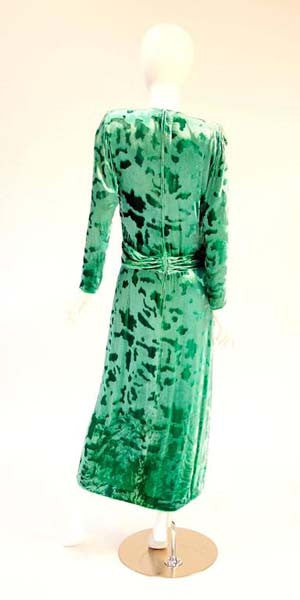 Vintage Galanos Green Crushed Velvet Evening Dress
