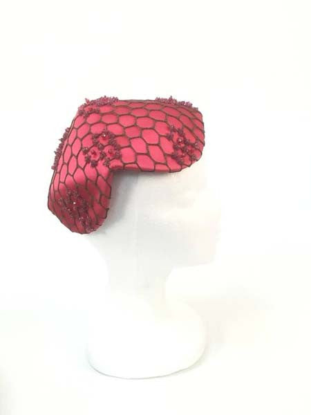 Late 1940s John Fredrics Pink Satin Pyramid Honeycomb Hat