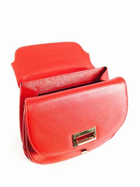 Vintage Oscar de la Renta Red Leather Top Handle Double Flap