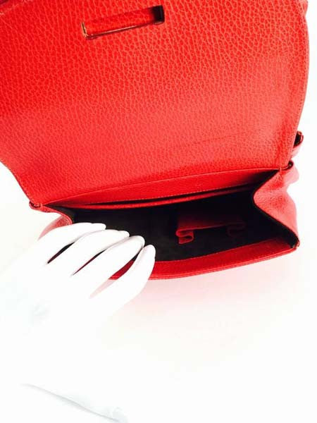 Vintage Oscar de la Renta Red Leather Top Handle Double Flap