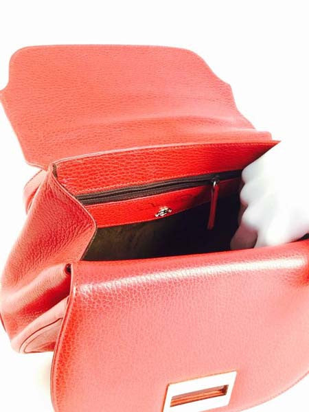 Vintage Oscar de la Renta Red Leather Top Handle Double Flap Saddle Bag