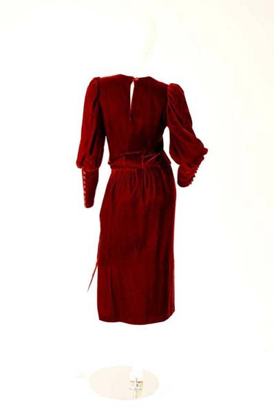 Early 1990s Red Wine Velvet Skirt Set With Dramatic Sleeves
