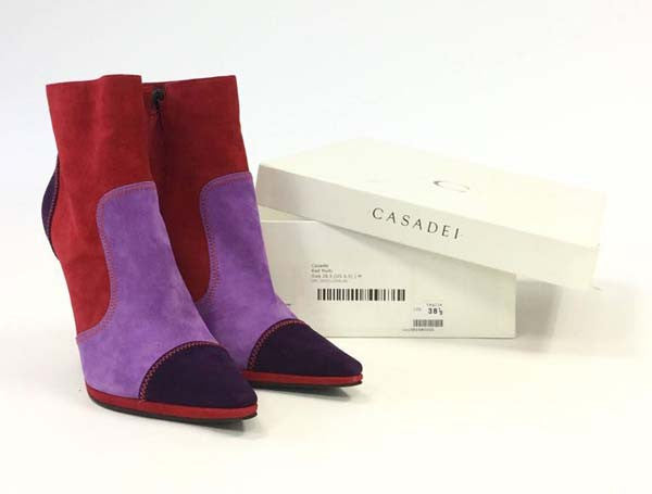 21st Century Casadei Italian Red Violet and Purple Suede Booties NIB
