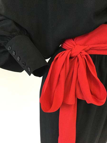 1970s Adele Simpson Black and Red Wrap Dress - MRS Couture 1970s Adele Simpson Black and Red Wrap Dress - MRS Couture