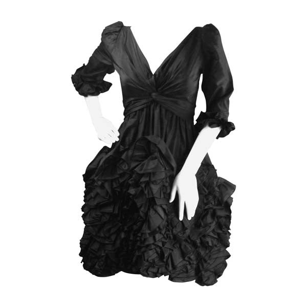1990s Oscar De La Renta Black Ruffle Dress - MRS Couture 1990s Oscar De La Renta Black Ruffle Dress - MRS Couture