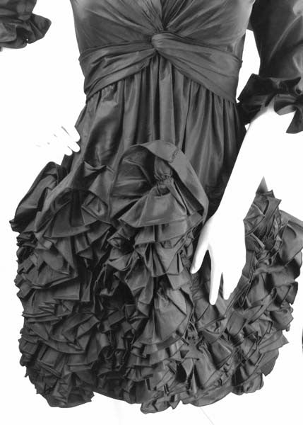 1990s Oscar De La Renta Black Ruffle Dress