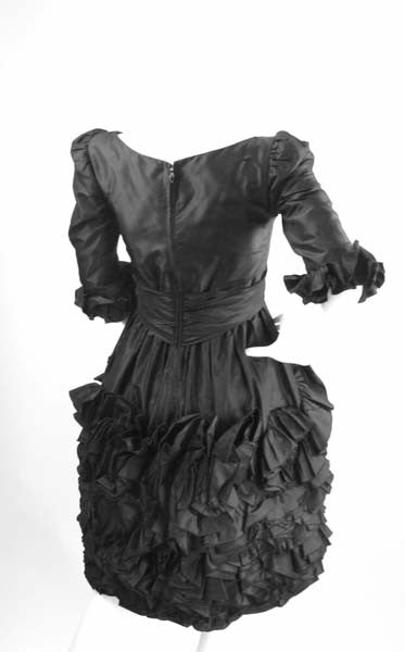 1990s Oscar De La Renta Black Ruffle Dress