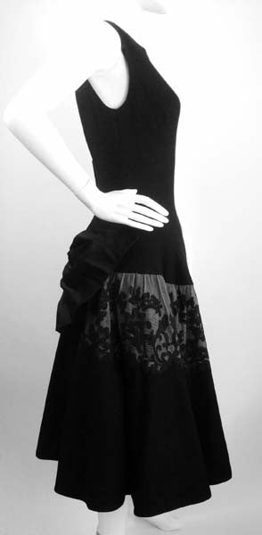 1950s Mr. Blackwell Black Wool Dress