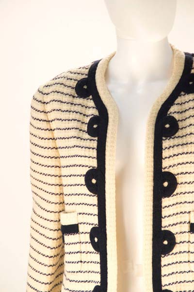 1980's Chanel Cream and Navy Stripped Jacket