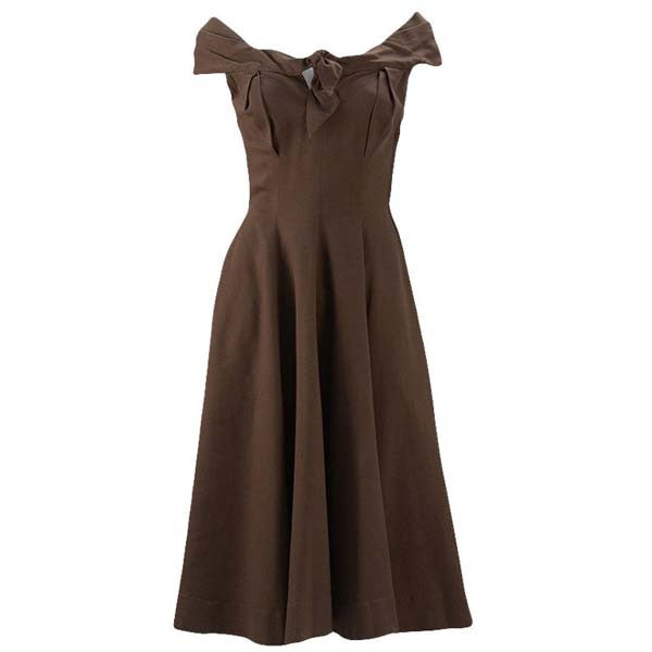 1930s Claire McCardell Brown Boatneck Dress