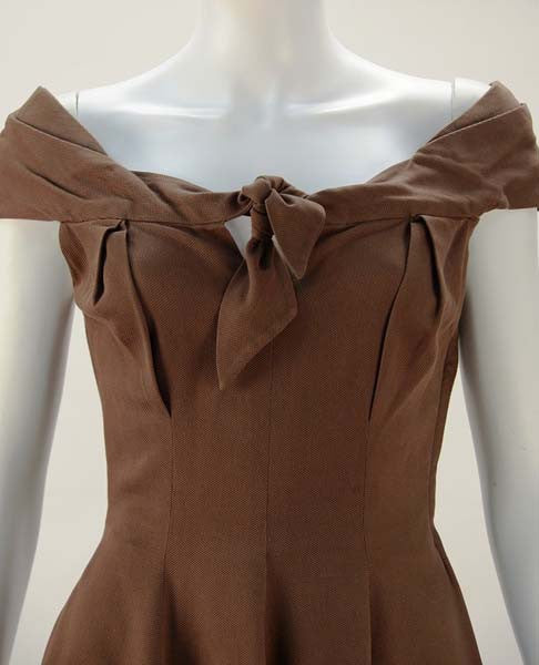 1930s Claire McCardell Brown Boatneck Dress