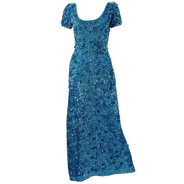 1960s Blue Beaded Gown
