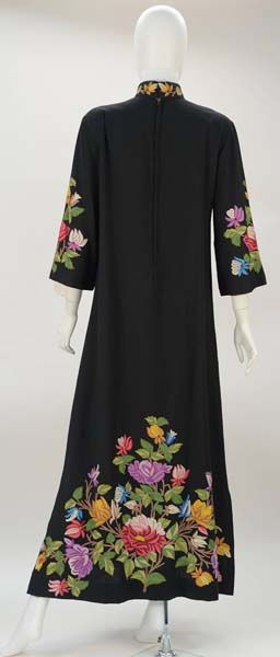 1950s Black Crewel Embroidered Dress