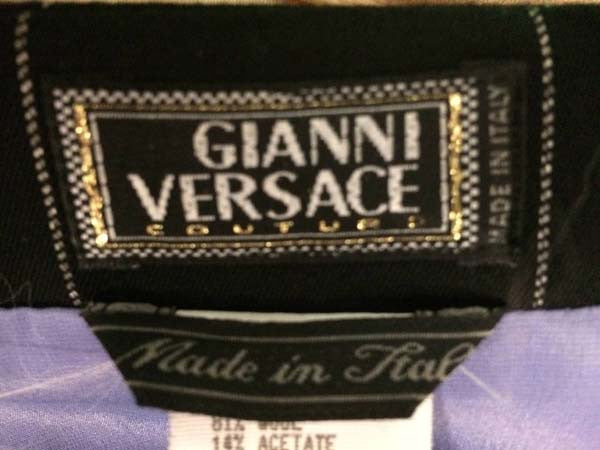1990s Versace Black Reflective Pin Stripe Pantsuit