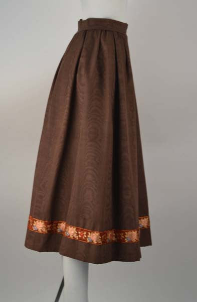 1970s Yves Saint Laurent Chocolate Moire Satin Fall Skirt