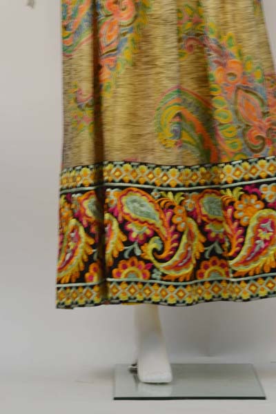 1970s Yellow Multi Print Embroidered Gown
