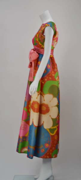 1960's Silk Flower Print Maxi Dress