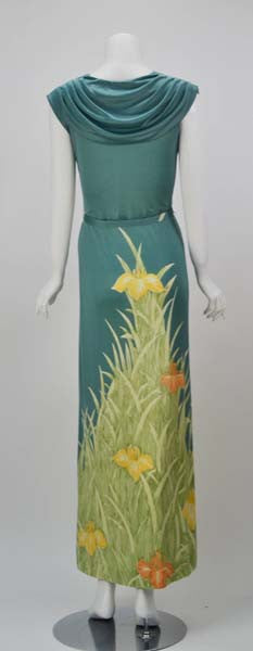 1970s Mac Tac for Leonard Sunshine Louisiana Iris Print Maxi Dress