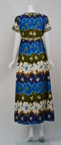 1960s Lame and Cotton Hawaiian Inspired Gown