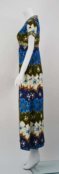 1960s Lame and Cotton Hawaiian Inspired Gown