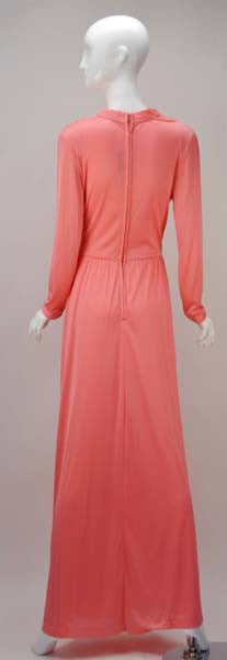 1970s Joy Stevens Coral Pink Maxi Dress