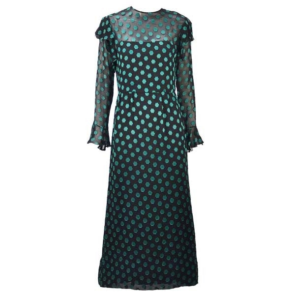 1980s Christian Dior Green Embroider Dress