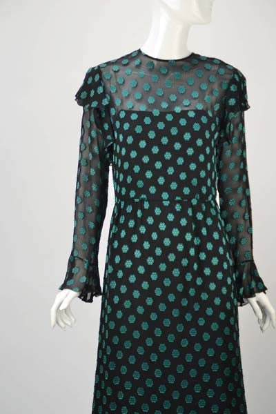 1980s Christian Dior Green Embroider Dress