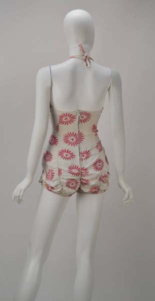 1950s Rose Marie Reid Bloomer Cream and Pink Swimsuit