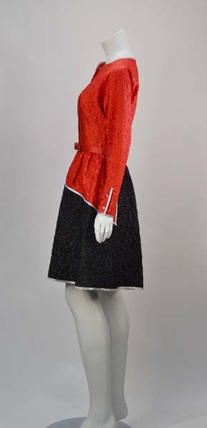 1970s Geoffrey Beene Red & Black Metallic Dress