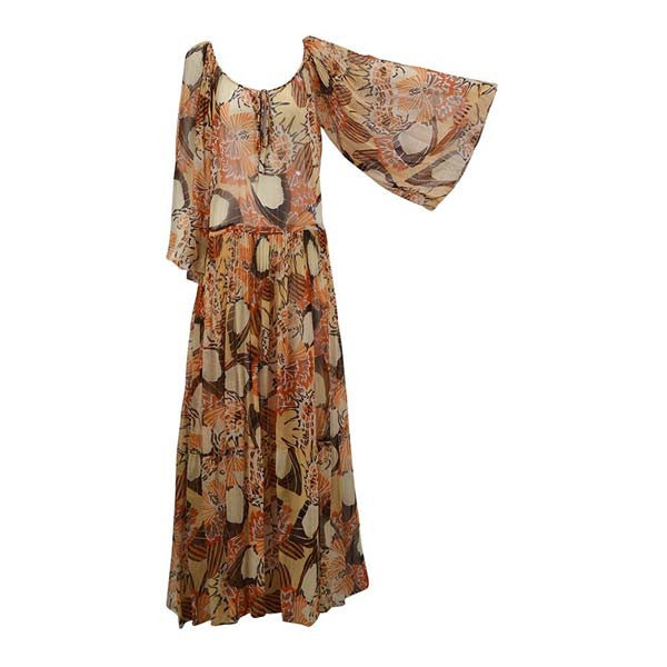 1970s Richilene Chiffon Floral Print Maxi Dress