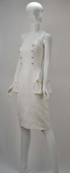 1985 Victor Costa Textured Cotton Strapless Dress