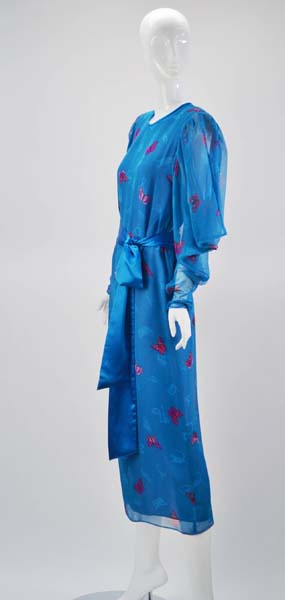 1980s Hanae Mori Blue Butterfly Dress