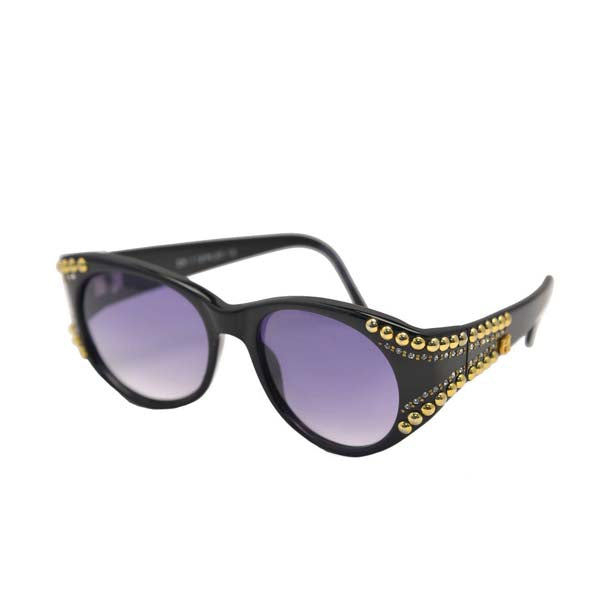 1980s Emanuelle Khanh Gold and Rhinestone Studded Sunglasses