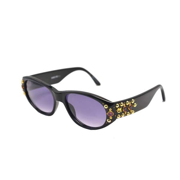 1980s Emanuelle Khanh Gold Studded Sunglasses with Pink Stones