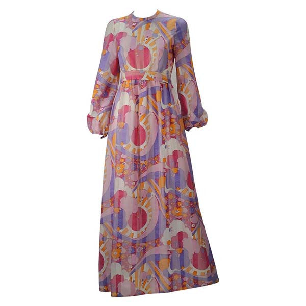 1960s Rodrigues Vibrant Multi Color Print Dress