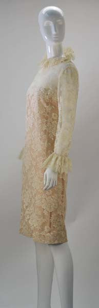 1960s Bill Blass for Maurice Rentner Ivory Chantilly Lace Ruffle Dress