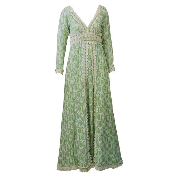 1970s Lillie Rubin Green and White Lace Dress