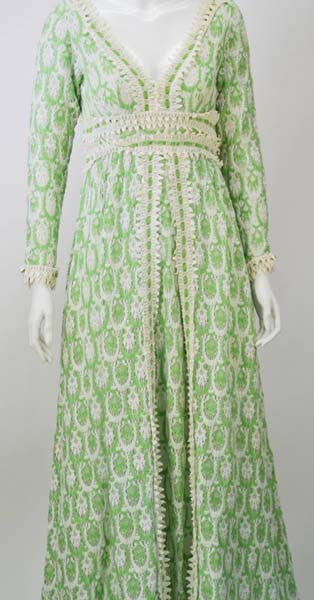 1970s Lillie Rubin Green and White Lace Dress