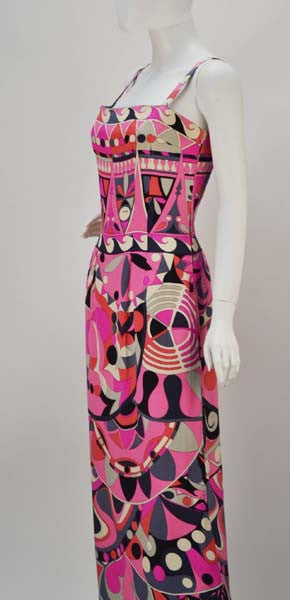 EMILIO PUCCI 1960s Vintage Signature Print Silk Jersey Dress Size