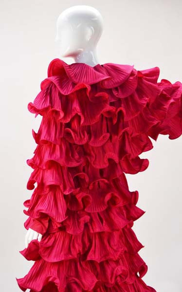 1980s Pierre Cardin Haute Couture Fuschia Ruffled Evening Gown