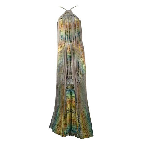 Spectacular Missoni Multi Color Knit Halter Dress with Fringe - MRS Couture Spectacular Missoni Multi Color Knit Halter Dress with Fringe - MRS Couture