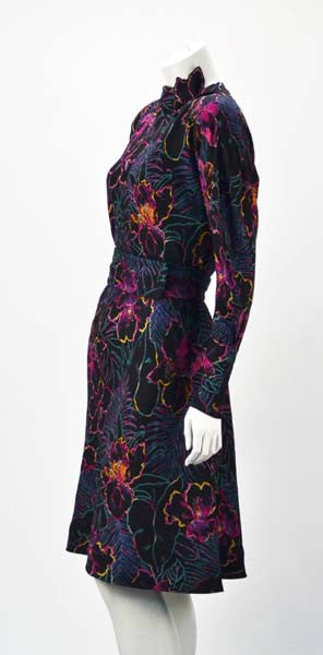 1980s Pauline Trigere Floral Print Dress