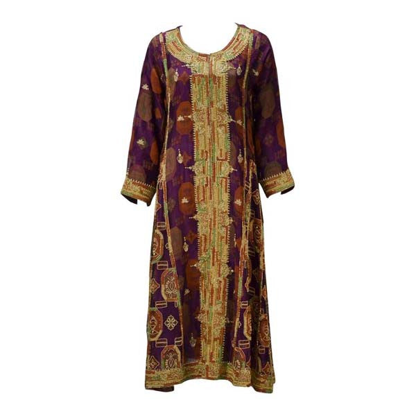 1970s Indian Multi Color Embroidered Kaftan Ensemble